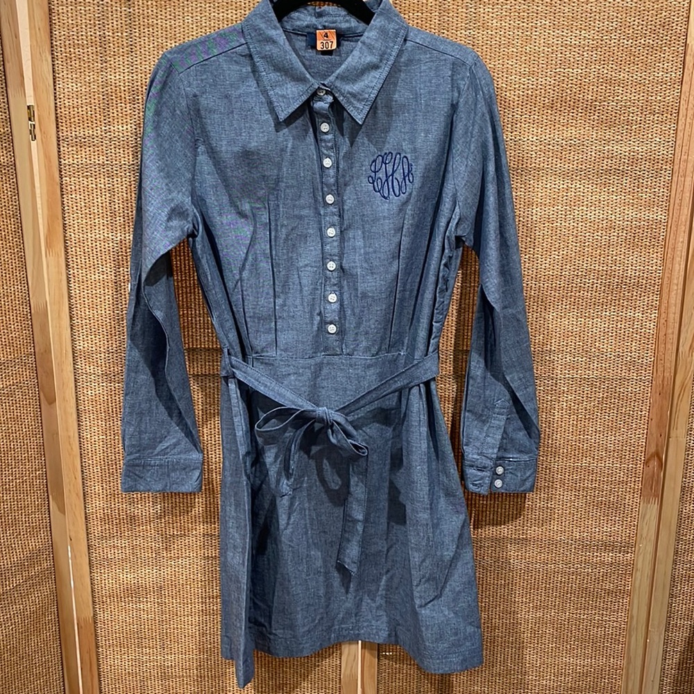 Denim chambray dress- monogrammed with LHA- size medium
